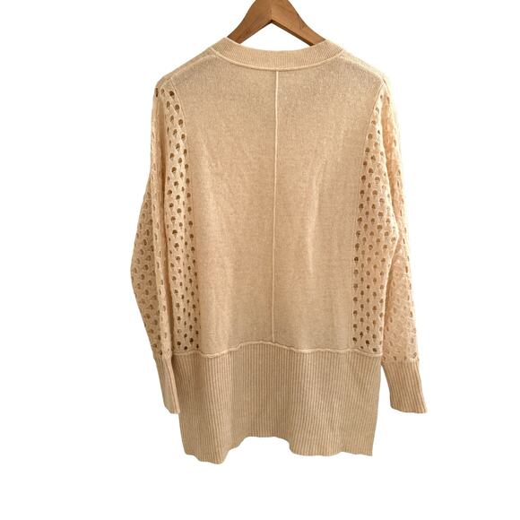 Hayden 100% Cashmere Light Slouchy Cream Oversized Minimal Sweater XS Open Weave - Picture 7 of 9